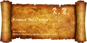 Komsa Nándor névjegykártya